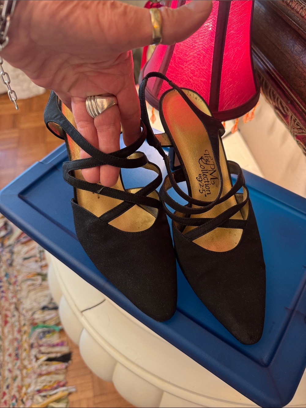 JM Collection Black Strappy Pointed-Toe Heels
